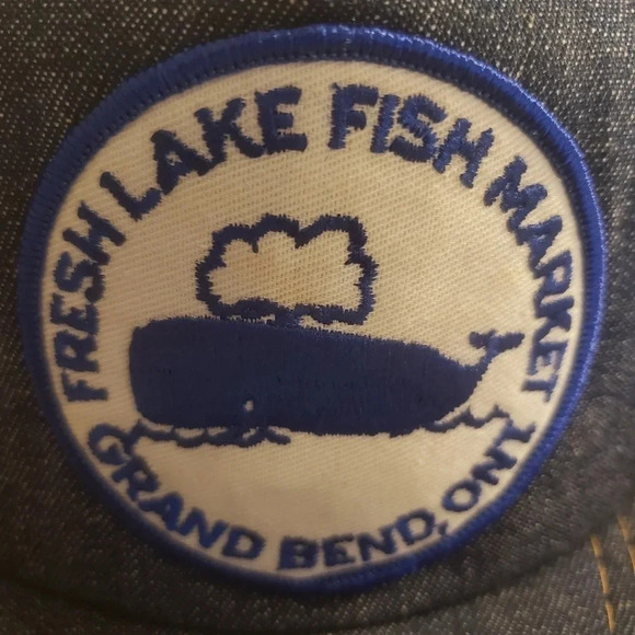 Vintage Blue  Denim Fresh Lake Fish Market Grand Bend ON Foam Inside Hat - Picture 4 of 6